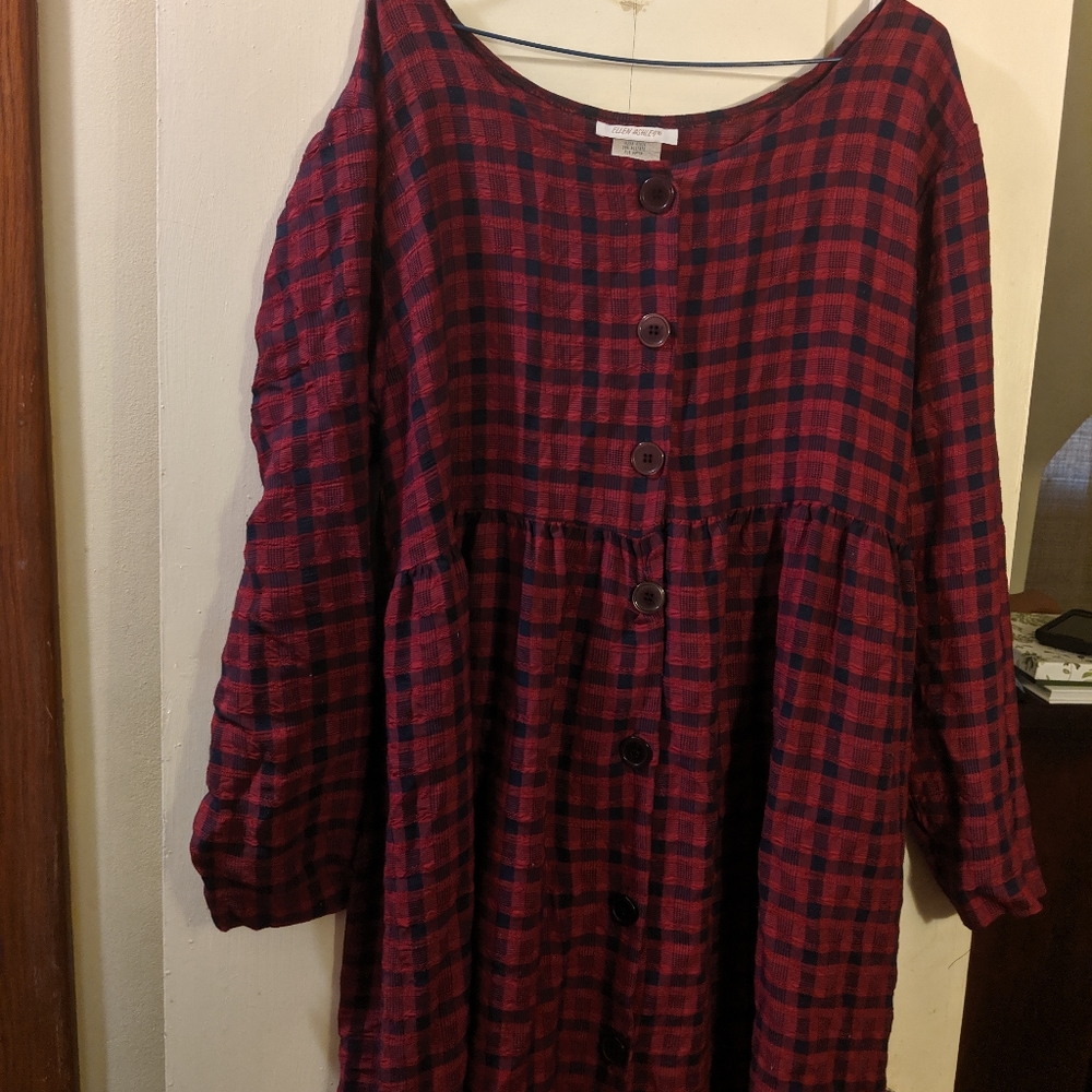 Vintage red checkered dress, mid calf length